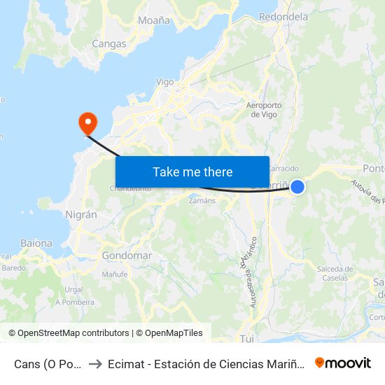 Cans (O Porriño) to Ecimat - Estación de Ciencias Mariñas de Toralla map