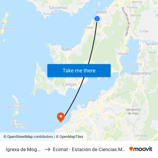 Igrexa de Mogor (Marín) to Ecimat - Estación de Ciencias Mariñas de Toralla map