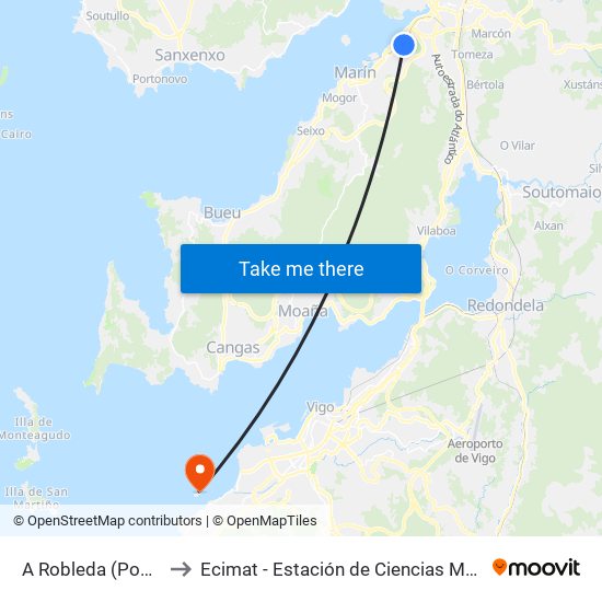 A Robleda (Pontevedra) to Ecimat - Estación de Ciencias Mariñas de Toralla map