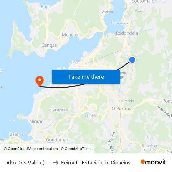 Alto Dos Valos (Redondela) to Ecimat - Estación de Ciencias Mariñas de Toralla map
