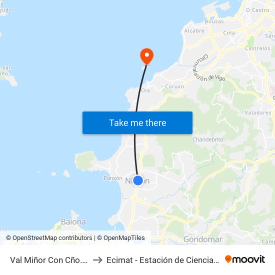 Val Miñor Con Cño. Vello (Nigrán) to Ecimat - Estación de Ciencias Mariñas de Toralla map