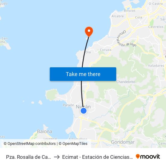 Pza. de Rosalía de Castro (Nigrán) to Ecimat - Estación de Ciencias Mariñas de Toralla map