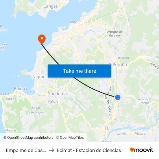 Empalme de Casal (O Porriño) to Ecimat - Estación de Ciencias Mariñas de Toralla map