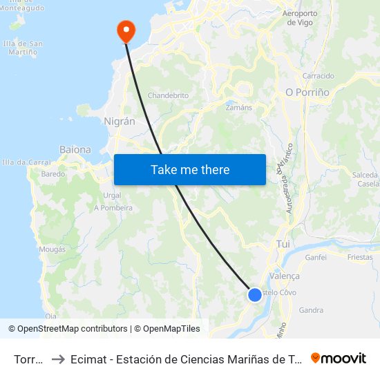 Torrón to Ecimat - Estación de Ciencias Mariñas de Toralla map