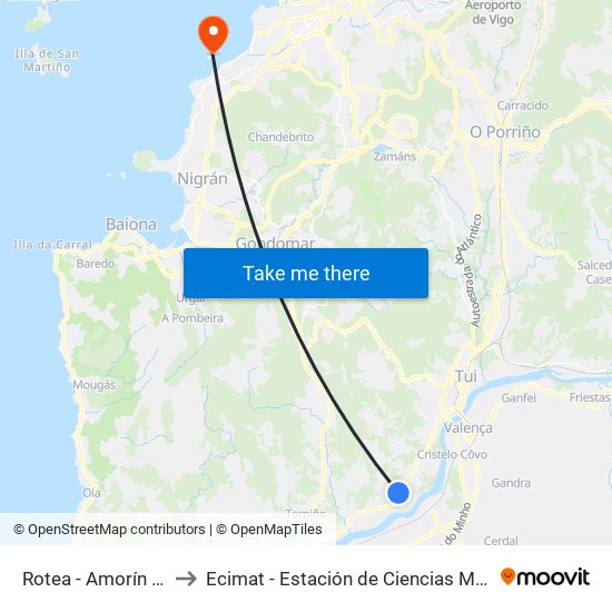 Amorín to Ecimat - Estación de Ciencias Mariñas de Toralla map