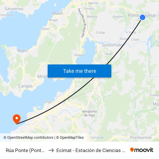 Rúa Ponte (Ponte Caldelas) to Ecimat - Estación de Ciencias Mariñas de Toralla map