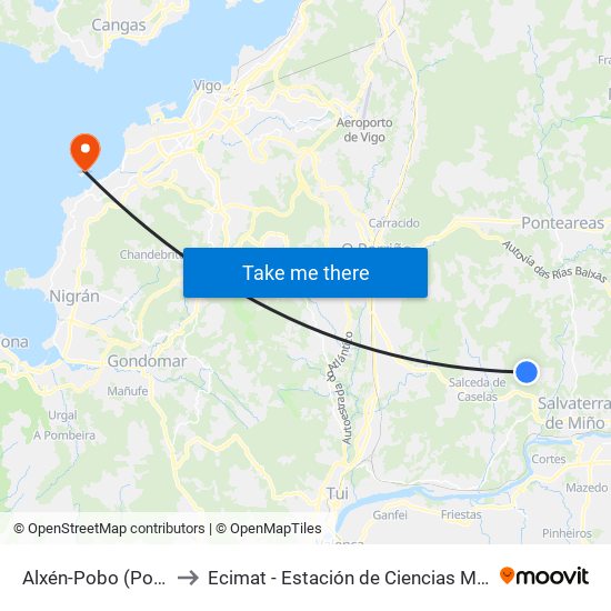 Alxén-Pobo (Ponteareas) to Ecimat - Estación de Ciencias Mariñas de Toralla map