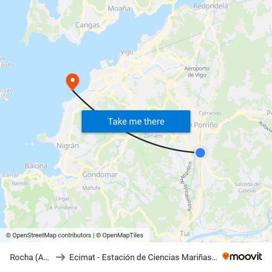 Rocha (Atios) to Ecimat - Estación de Ciencias Mariñas de Toralla map