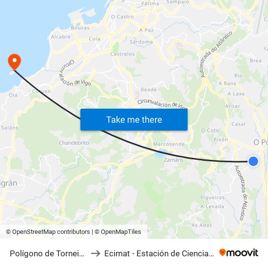 Polígono de Torneiros (O Porriño) to Ecimat - Estación de Ciencias Mariñas de Toralla map