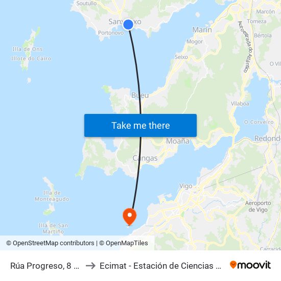 Rúa Progreso, 8 (Sanxenxo) to Ecimat - Estación de Ciencias Mariñas de Toralla map