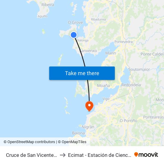 Cruce de San Vicente do Mar (O Grove) to Ecimat - Estación de Ciencias Mariñas de Toralla map