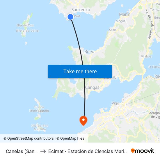 Canelas (Sanxenxo) to Ecimat - Estación de Ciencias Mariñas de Toralla map