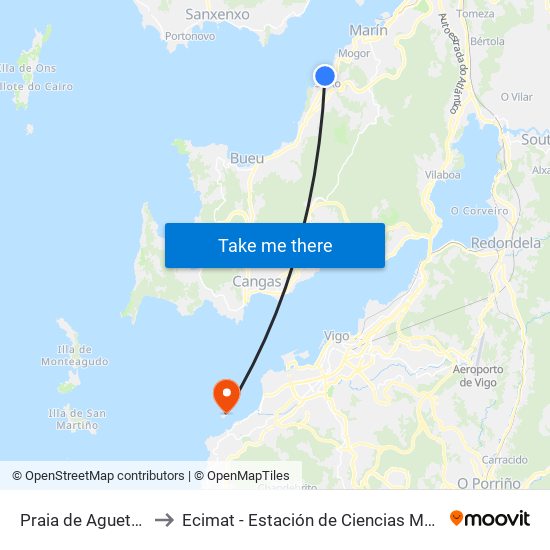 Praia de Aguete (Marín) to Ecimat - Estación de Ciencias Mariñas de Toralla map