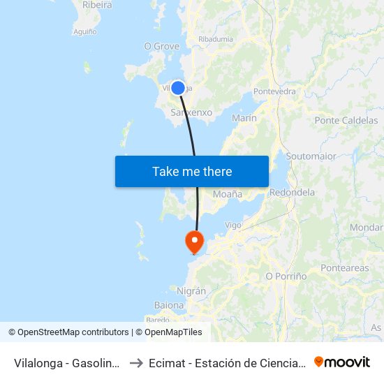 Vilalonga - Gasolinera (Sanxenxo) to Ecimat - Estación de Ciencias Mariñas de Toralla map