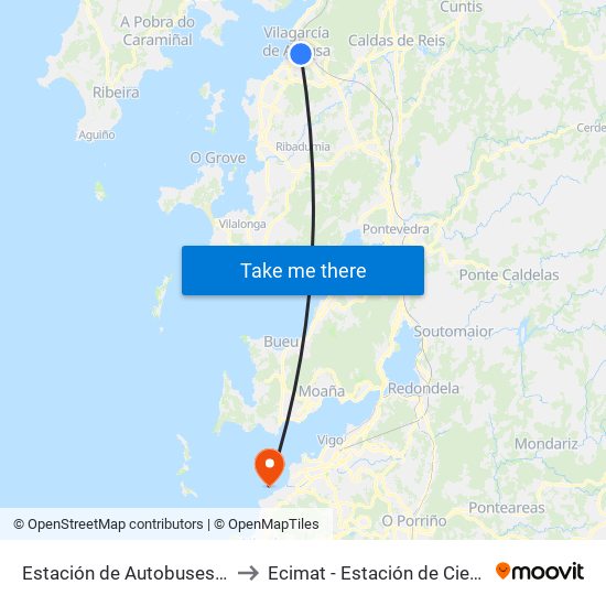 Estación de Autobuses (Vilagarcía de Arousa) to Ecimat - Estación de Ciencias Mariñas de Toralla map