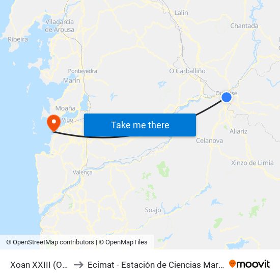 Xoan XXIII (Ourense) to Ecimat - Estación de Ciencias Mariñas de Toralla map