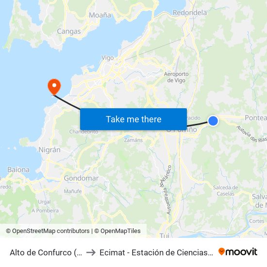 Alto de Confurco (Ponteareas) to Ecimat - Estación de Ciencias Mariñas de Toralla map