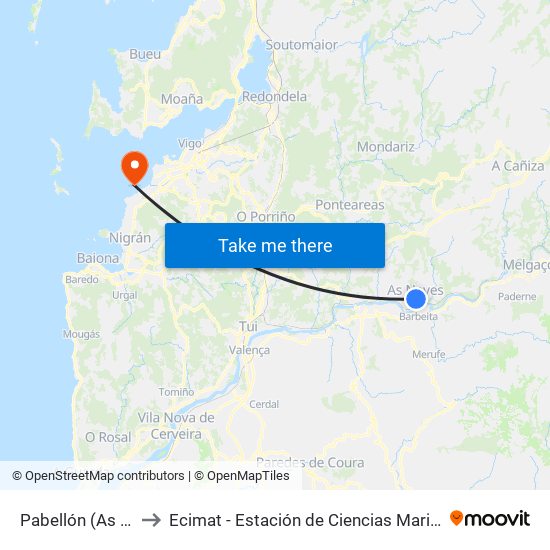 Pabellón (As Neves) to Ecimat - Estación de Ciencias Mariñas de Toralla map