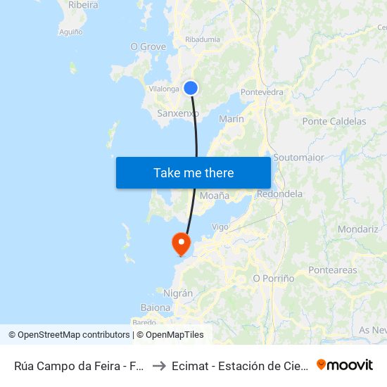 Rúa Campo da Feira - Frente Concello (Meaño) to Ecimat - Estación de Ciencias Mariñas de Toralla map