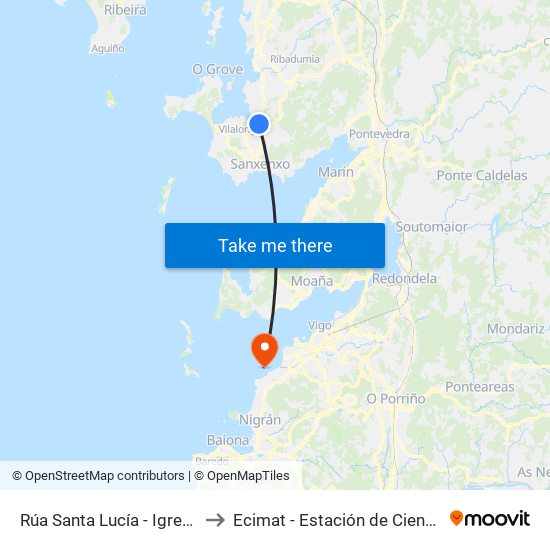 Rúa Santa Lucía - Igrexa de Dena (Meaño) to Ecimat - Estación de Ciencias Mariñas de Toralla map