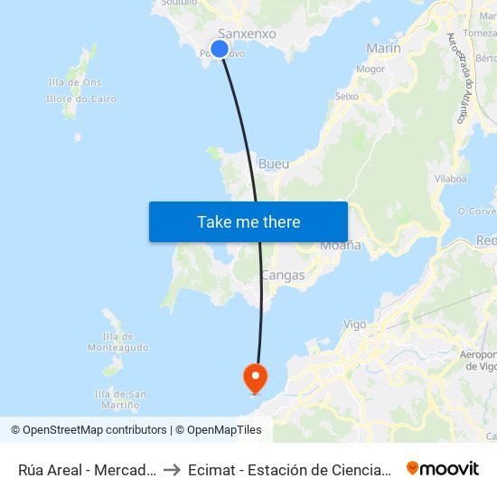 Rúa Areal - Mercado (Sanxenxo) to Ecimat - Estación de Ciencias Mariñas de Toralla map