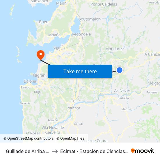 Guillade de Arriba (Ponteareas) to Ecimat - Estación de Ciencias Mariñas de Toralla map