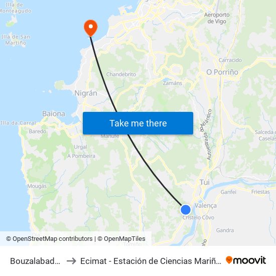Bouzalabada (Tui) to Ecimat - Estación de Ciencias Mariñas de Toralla map