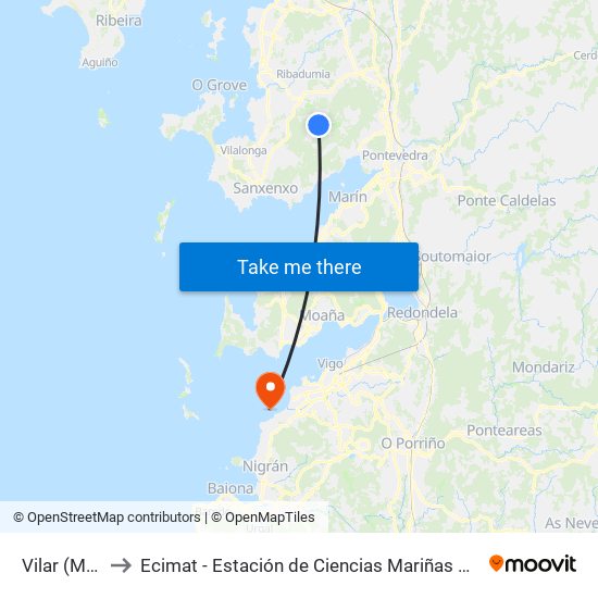Vilar (Meis) to Ecimat - Estación de Ciencias Mariñas de Toralla map