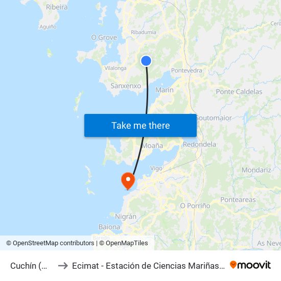 Cuchín (Meis) to Ecimat - Estación de Ciencias Mariñas de Toralla map