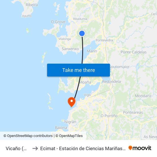 Vicaño (Meis) to Ecimat - Estación de Ciencias Mariñas de Toralla map