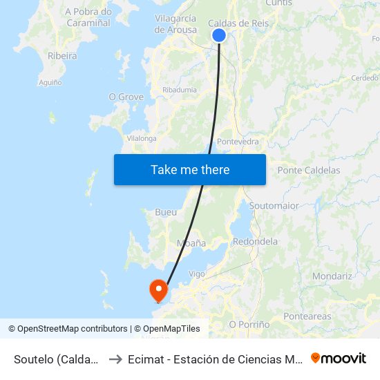 Soutelo (Caldas de Reis) to Ecimat - Estación de Ciencias Mariñas de Toralla map