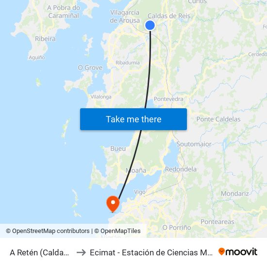 A Retén (Caldas de Reis) to Ecimat - Estación de Ciencias Mariñas de Toralla map