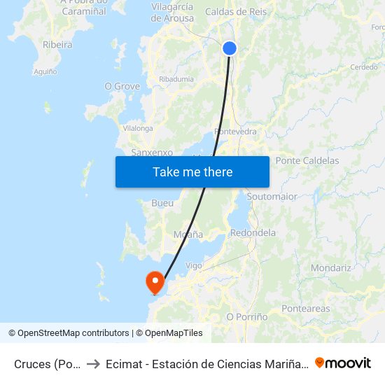 Cruces (Portas) to Ecimat - Estación de Ciencias Mariñas de Toralla map