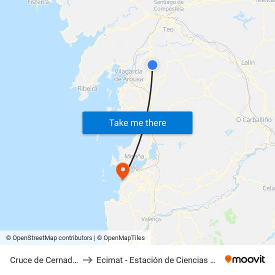 Cruce de Cernadas (Valga) to Ecimat - Estación de Ciencias Mariñas de Toralla map