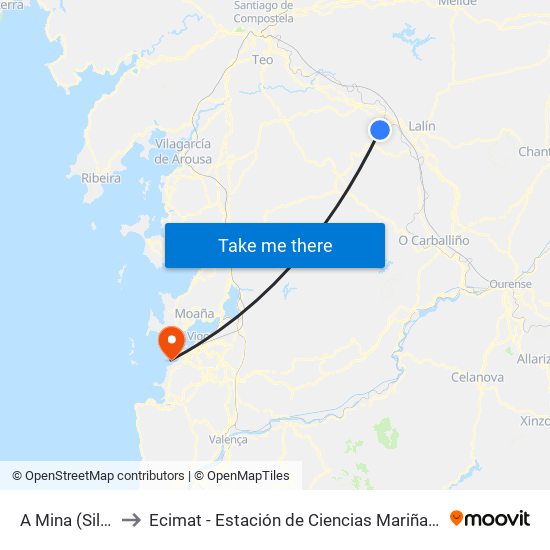 A Mina (Silleda) to Ecimat - Estación de Ciencias Mariñas de Toralla map