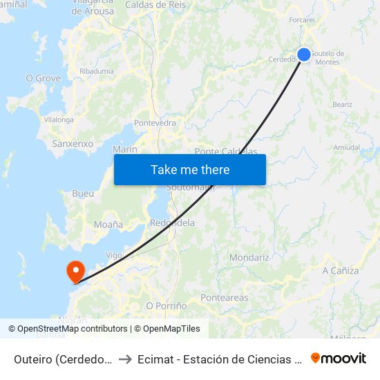 Outeiro (Cerdedo-Cotobade) to Ecimat - Estación de Ciencias Mariñas de Toralla map