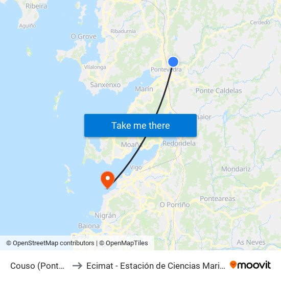 Couso (Pontevedra) to Ecimat - Estación de Ciencias Mariñas de Toralla map