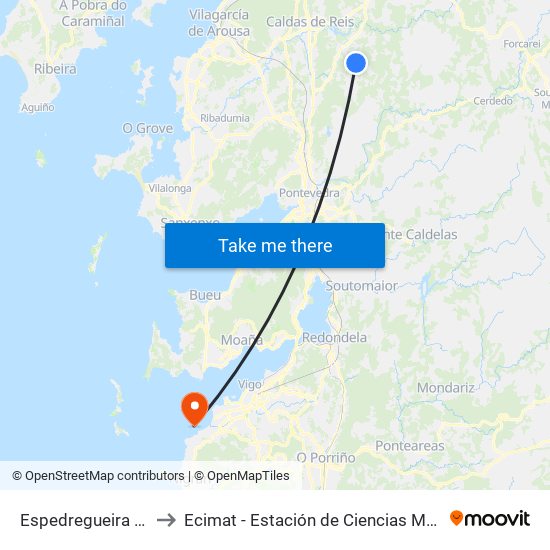 Espedregueira (Moraña) to Ecimat - Estación de Ciencias Mariñas de Toralla map