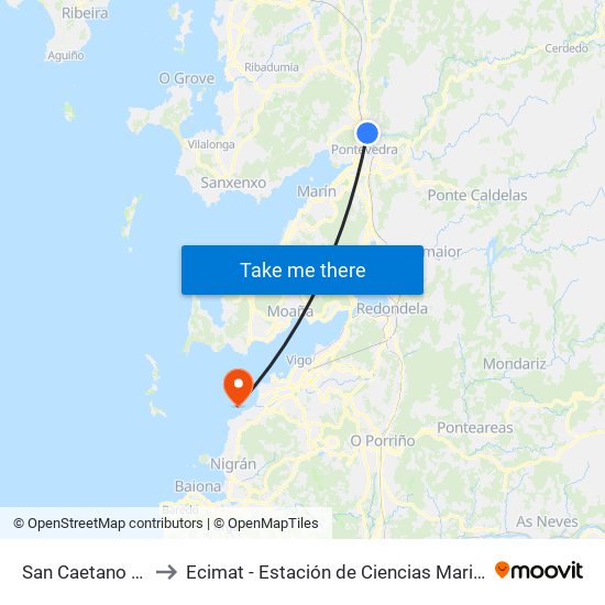 San Caetano (Lérez) to Ecimat - Estación de Ciencias Mariñas de Toralla map