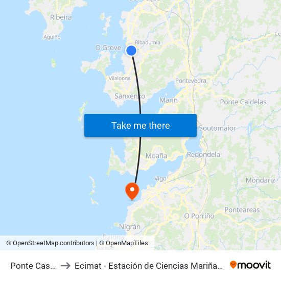 Ponte Castrelo to Ecimat - Estación de Ciencias Mariñas de Toralla map