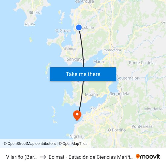 Vilariño (Bar Yeyé) to Ecimat - Estación de Ciencias Mariñas de Toralla map