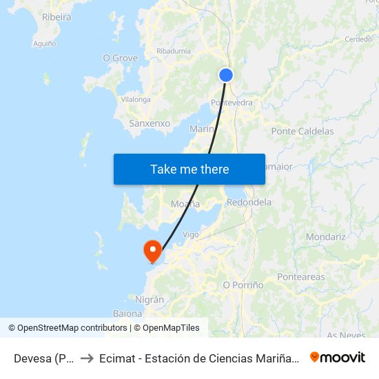 Devesa (Pozo) to Ecimat - Estación de Ciencias Mariñas de Toralla map