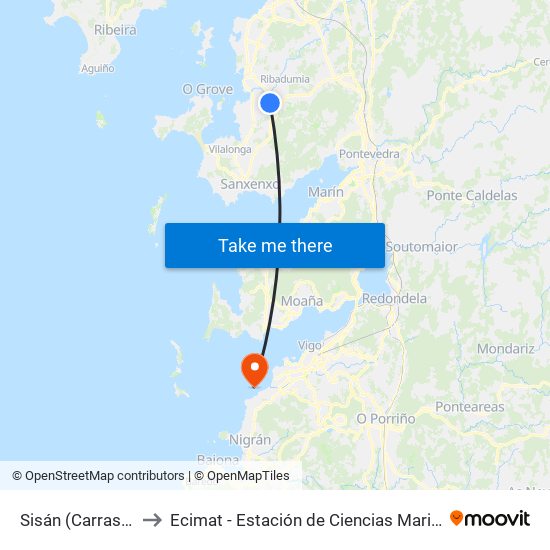 Sisán (Carrasqueira) to Ecimat - Estación de Ciencias Mariñas de Toralla map