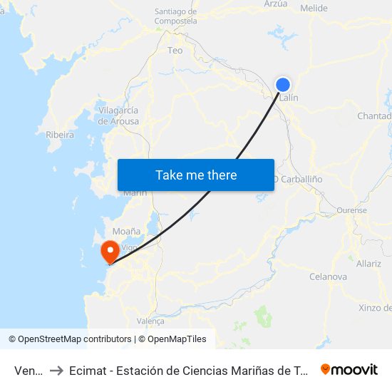 Vento to Ecimat - Estación de Ciencias Mariñas de Toralla map