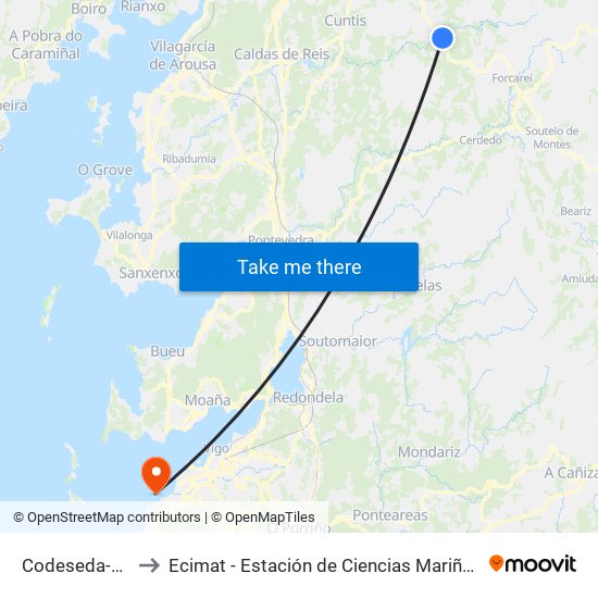 Codeseda-Ponte to Ecimat - Estación de Ciencias Mariñas de Toralla map