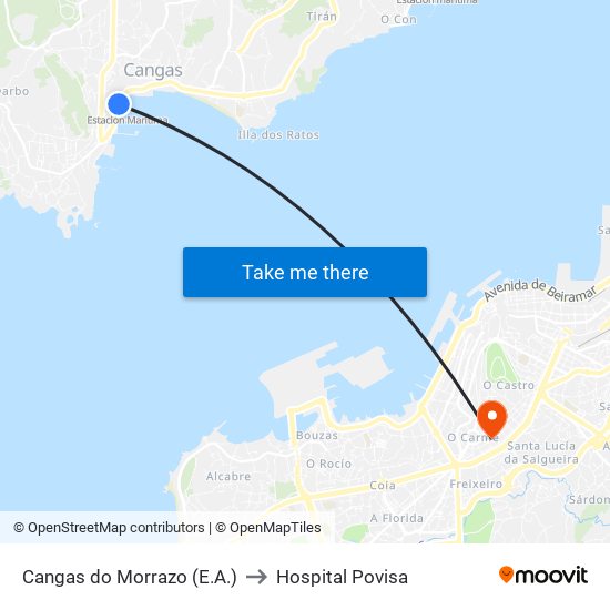 Cangas do Morrazo (E.A.) to Hospital Povisa map