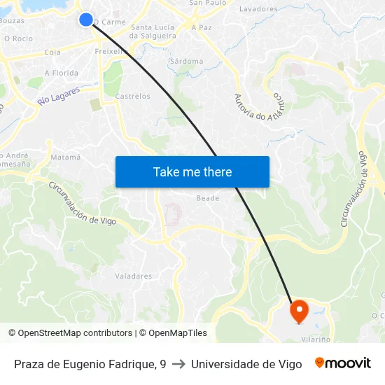 Praza de Eugenio Fadrique, 9 to Universidade de Vigo map
