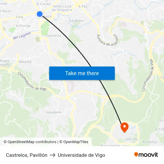 Castrelos, Pavillón to Universidade de Vigo map