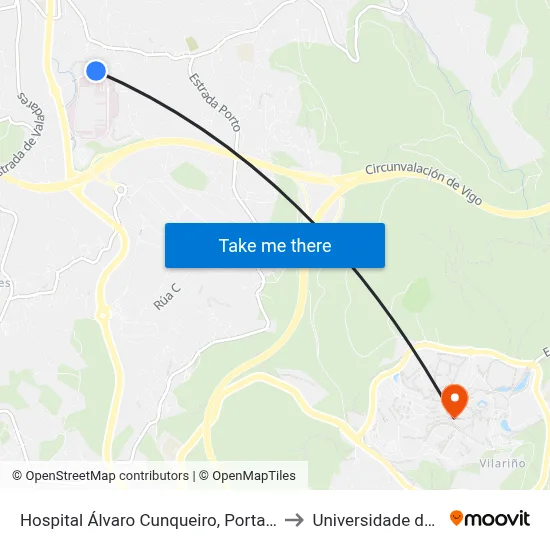 Hospital Álvaro Cunqueiro, Porta Principal to Universidade de Vigo map