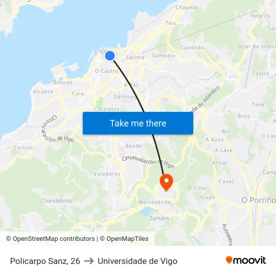 Policarpo Sanz, 26 to Universidade de Vigo map